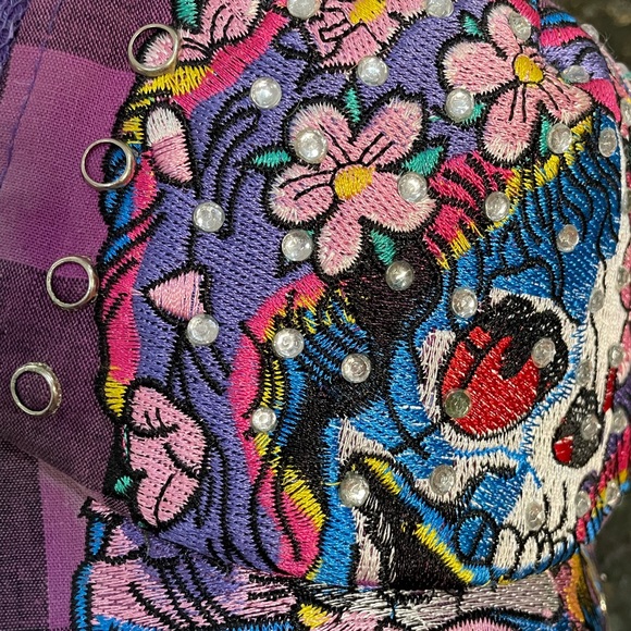 Ed Hardy Christian Audiger Purple Plaid Skull Hat - Picture 10 of 12